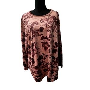 d&co Comfort Zone Womens Long Sleeve Velvet Brown Floral Tunic Top Sz XL A3
A3
